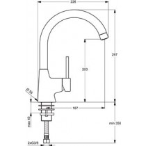 Ideal Standard Nora 1-gats keukenkraan v. venstermontage - B9332AA