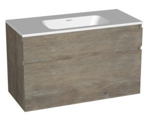 Badmeubelset - met 2 laden asymmetrisch - met keramische wastafel zonder kraangat - 100x46cm - eiken grijs - 120181524101