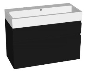 Badmeubelset - met 2 laden asymmetrisch - met keramische wastafel zonder kraangat - 100x46cm - zwart mat - 130181554601