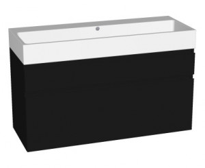 Badmeubelset - met 2 laden asymmetrisch - met keramische wastafel met 2 kraangaten - 120x46cm - zwart mat - 130181559601